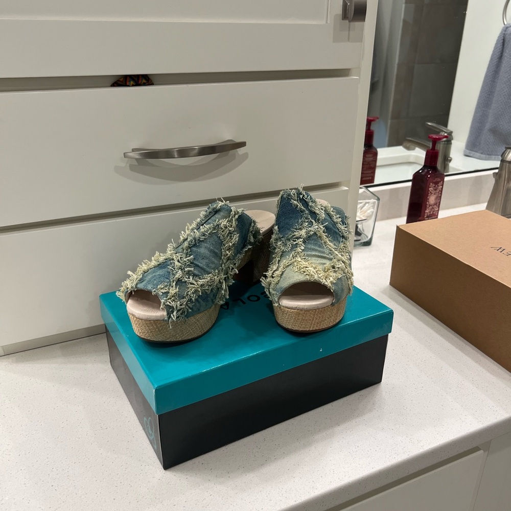 Chocolat Blu Frayed Denim Mules